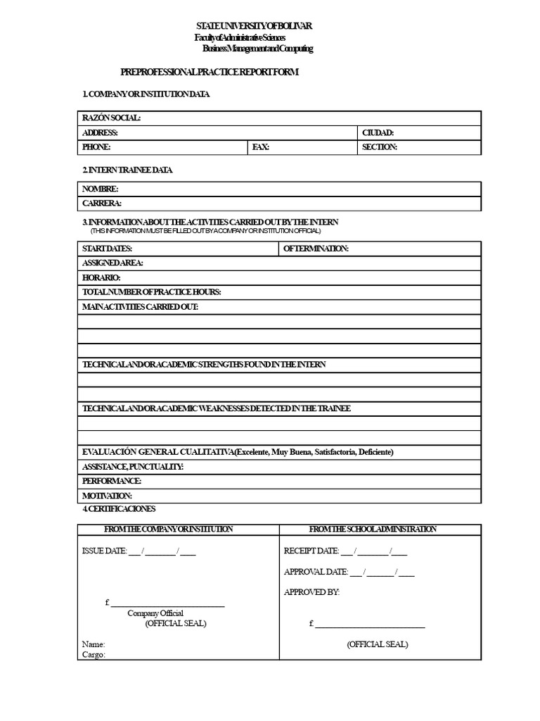 Professional Internship Form | PDF