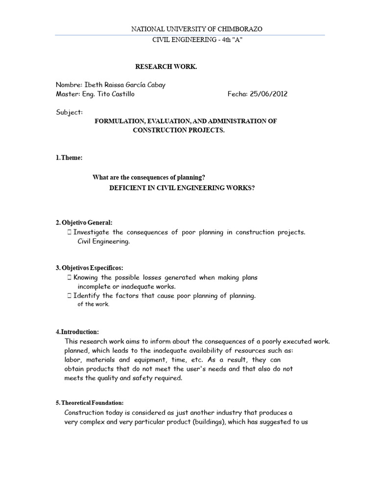 Consequences of Poor Construction Planning | PDF | Engineering | Matrix ...