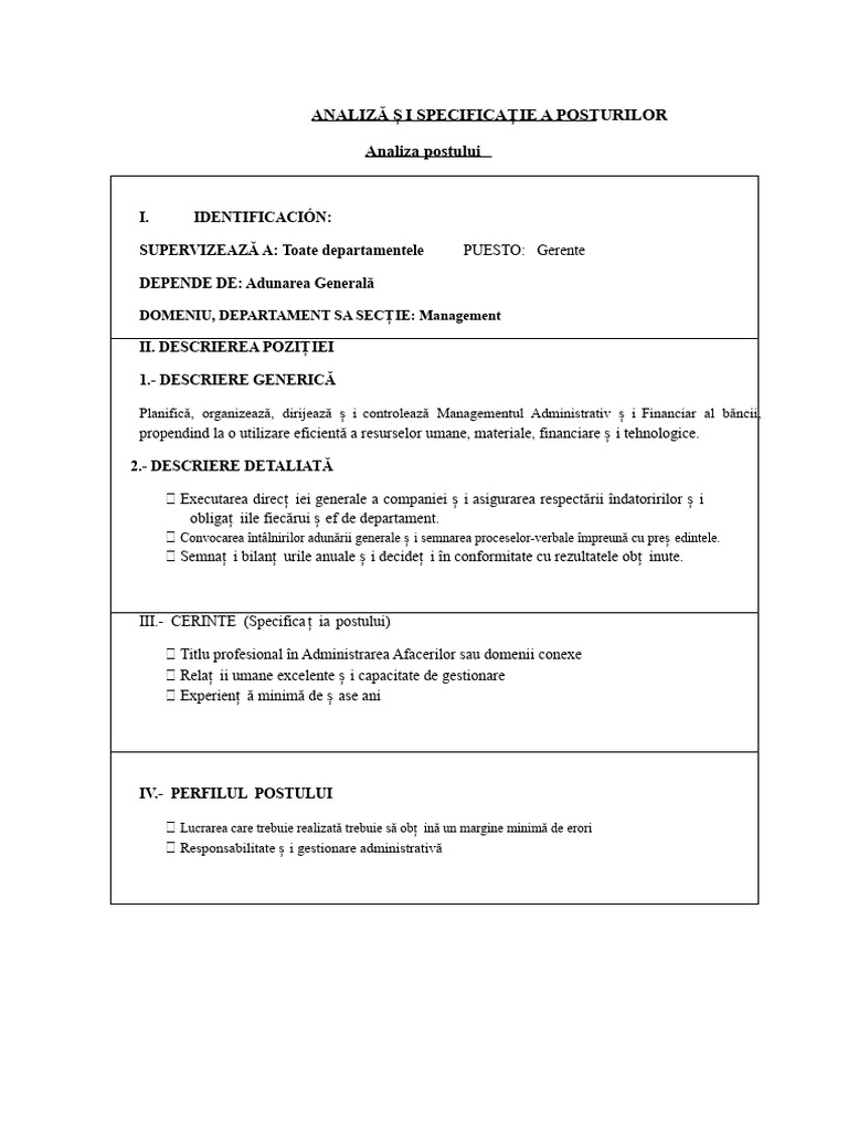 Exemple de Analiză, Descriere Și Specificare A Posturilor | PDF