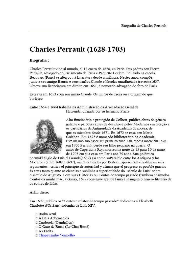 Biografia de Charles Perrault: Vida e Obras | PDF | Charles Perrault