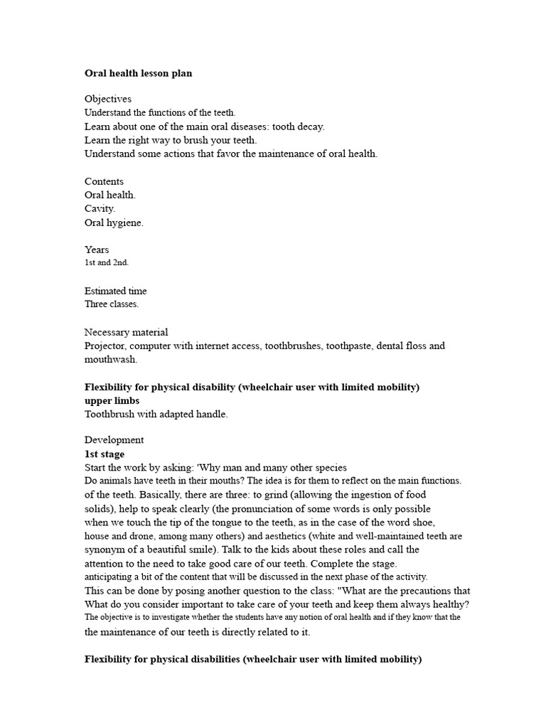 Oral Health Lesson Plan for Kids | PDF | Oral Hygiene | Dentistry
