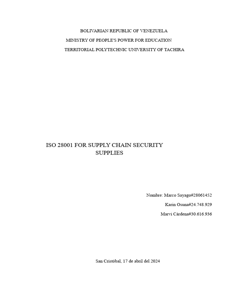 ISO 28001: Supply Chain Security Guide | PDF | Supply Chain ...