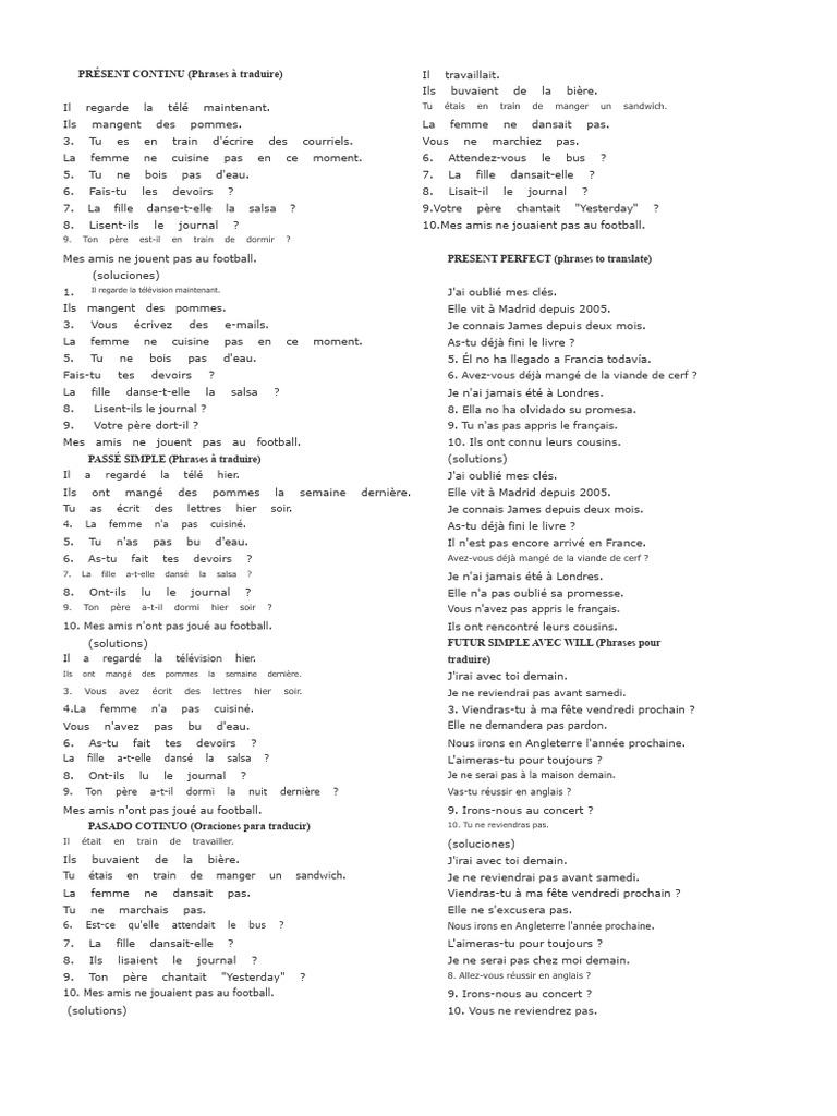 Phrases à traduire en français | PDF