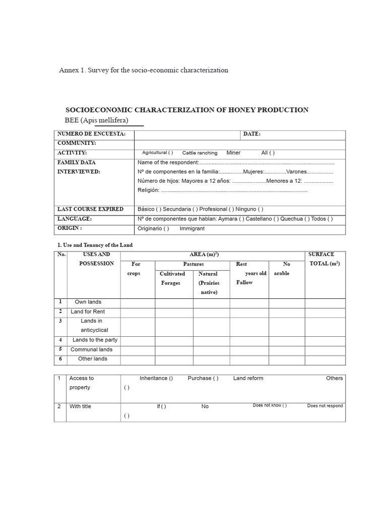 Diagnostic Socioeconomic Questionnaire On Honey Production | PDF ...