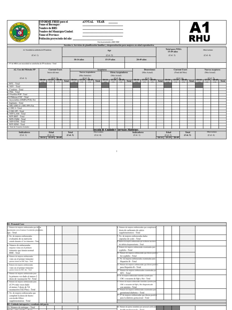 Formularios de Informe FHSIS-A1-M1-Q1-Todos Los Programas | PDF ...