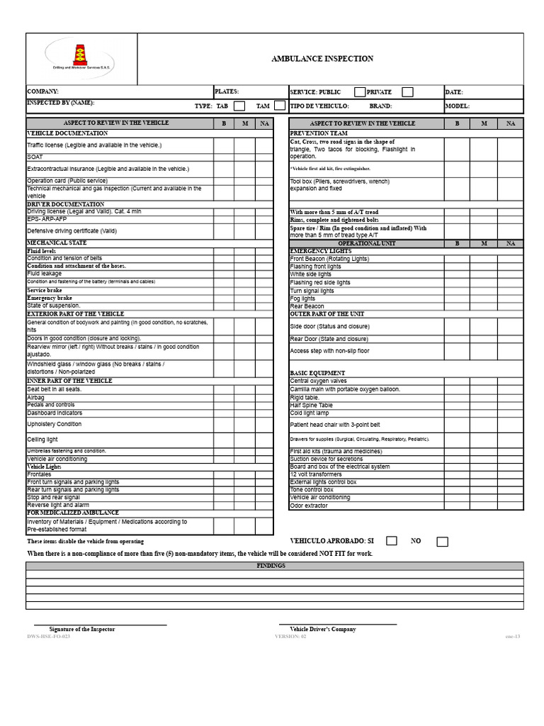 Ambulance Inspection | PDF | Vehicles | Ambulance