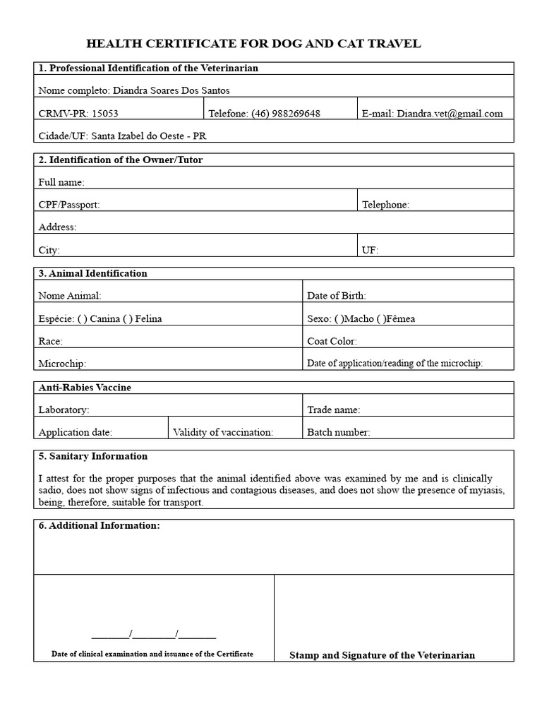 Dog and Cat Travel Health Certificate | PDF