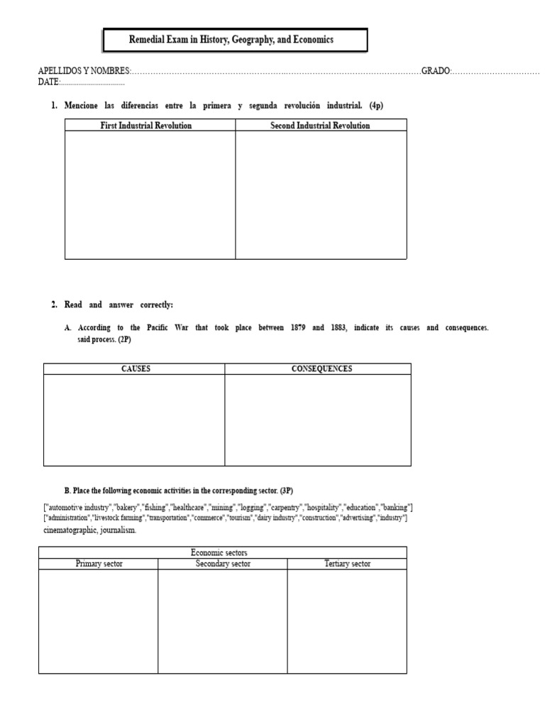 Remedial Exam in History, Geography, and Economics - Topic No. 2 | PDF