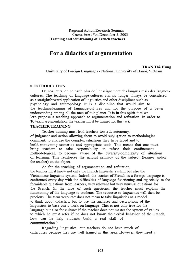 Training French Teachers in Argumentation | PDF | Argument | Linguistics