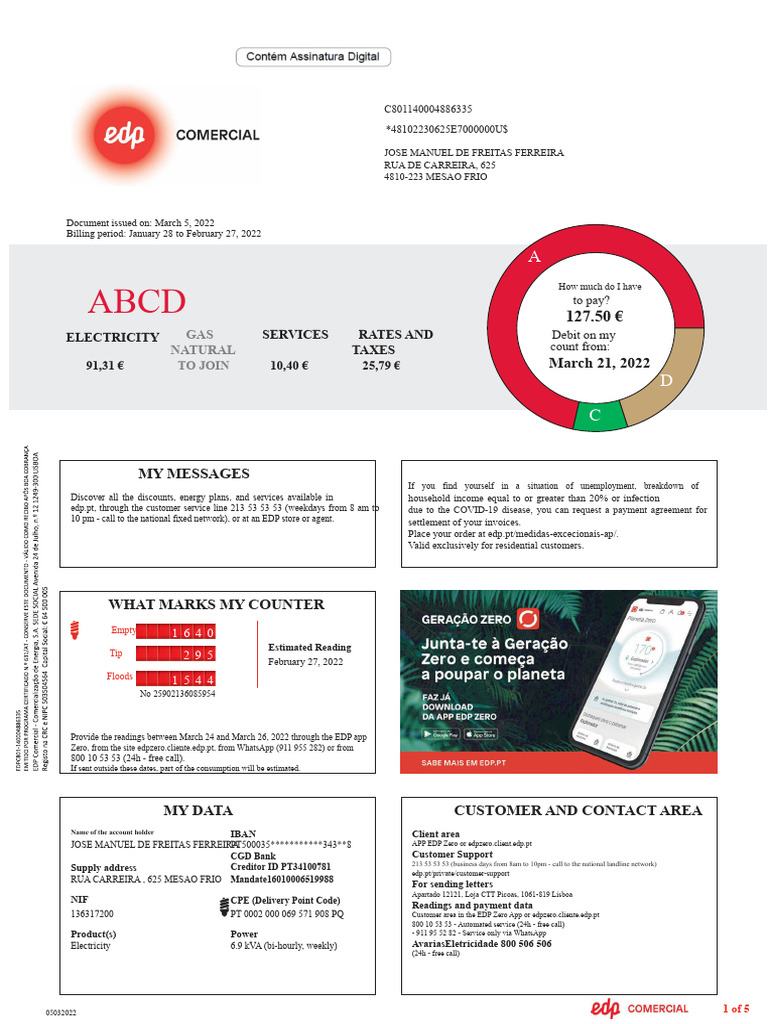 EDP Electricity Invoice Summary 2022 | PDF | Value Added Tax | Taxes