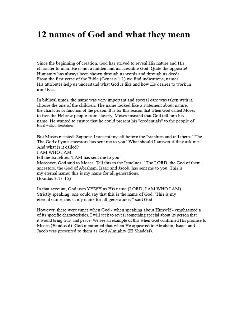 12 Names of God and Their Meanings | PDF | Covenant Theology | Names Of ...