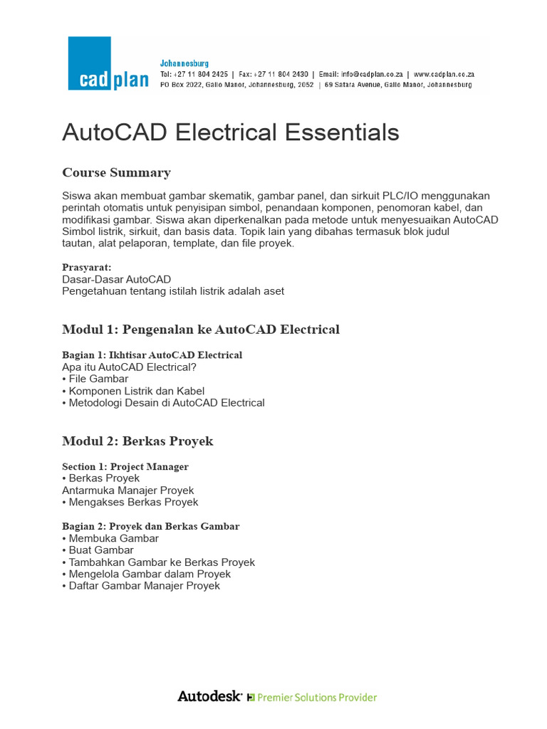 Kursus Dasar AutoCAD Electrical | PDF