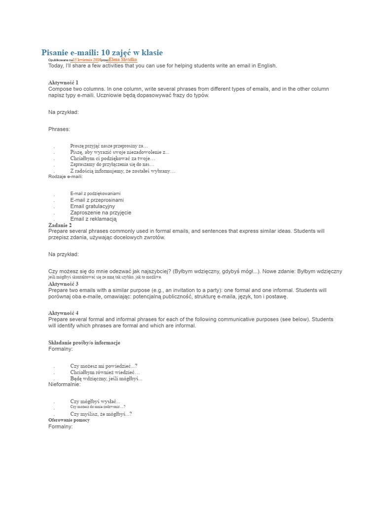 Zajęcia Z Pisania E-Maili | PDF