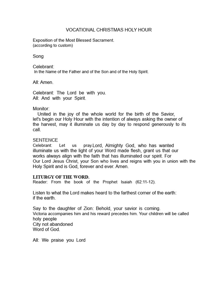 Vocational Christmas Holy Hour Service | PDF | Glory (Religion) | Prayer