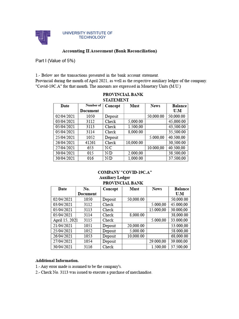 Proposed Exercise of Bank Reconciliation | PDF | Banks | Debits And Credits