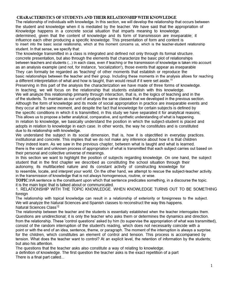 Characteristics of Students and Their Relationship With Knowledge | PDF ...