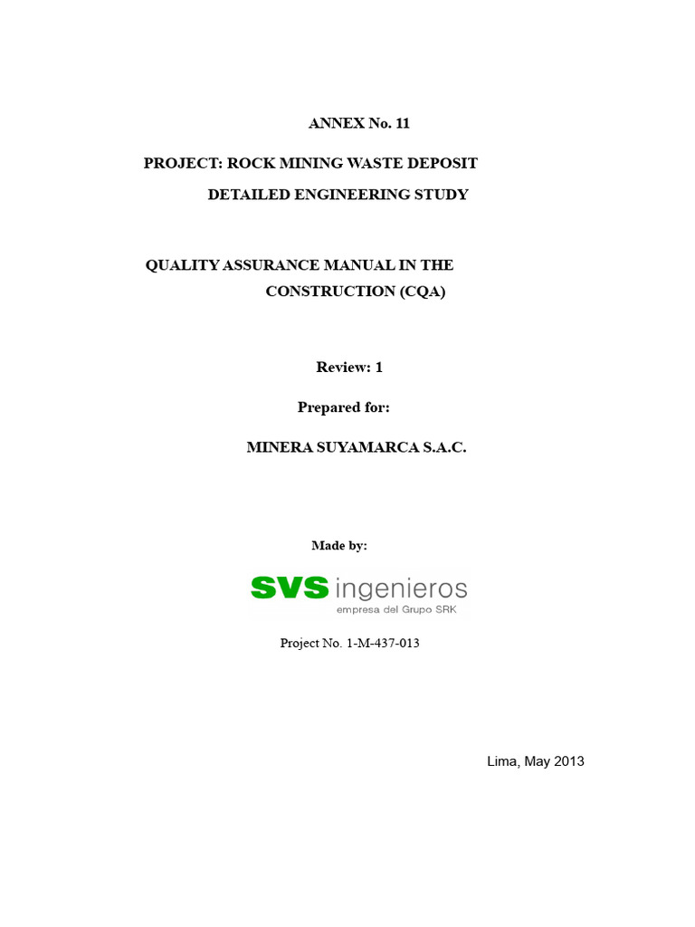 Rock Mining Waste Quality Assurance Manual | PDF