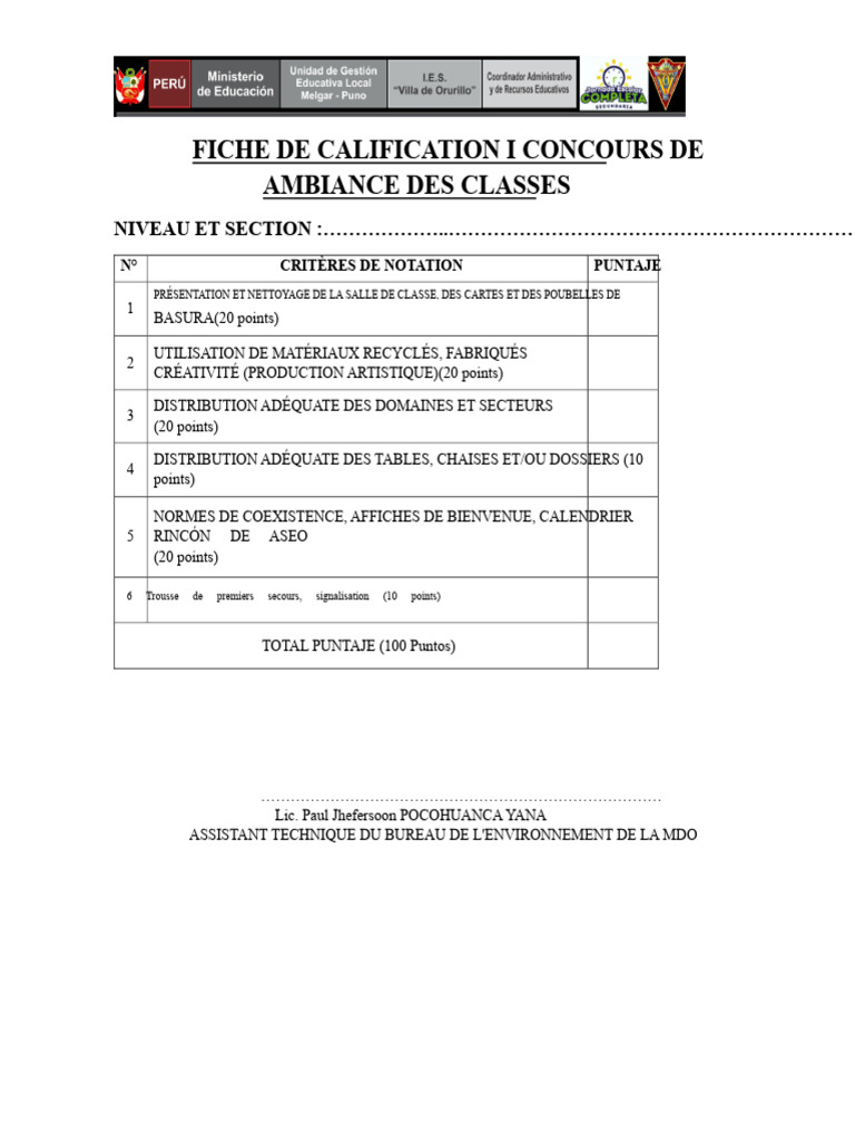 Fiche de Notation pour Ambiance Classe | PDF