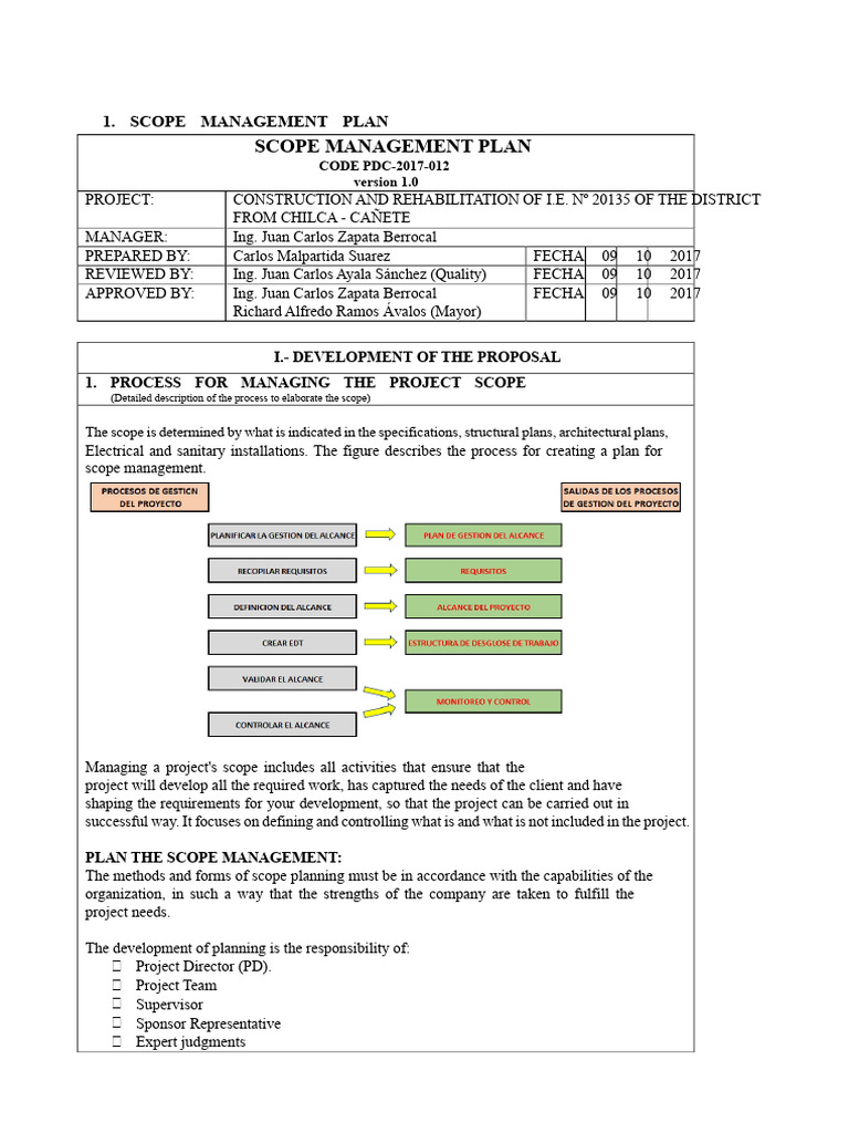 Scope Management Plan for Construction Project | PDF | Project Management