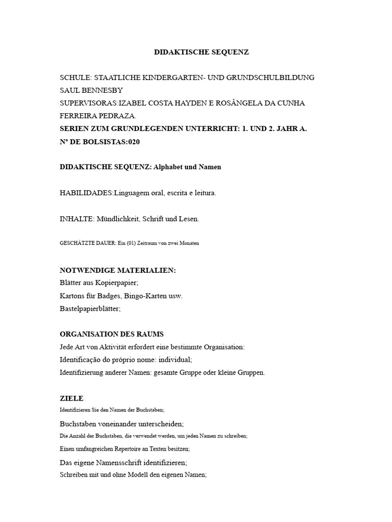 Didaktische Sequenz 1 Und 2 Jahr | PDF