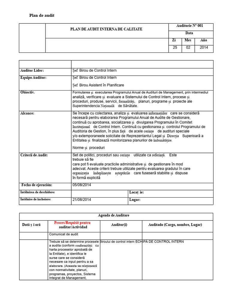 Format Plan de Audit 1 | PDF