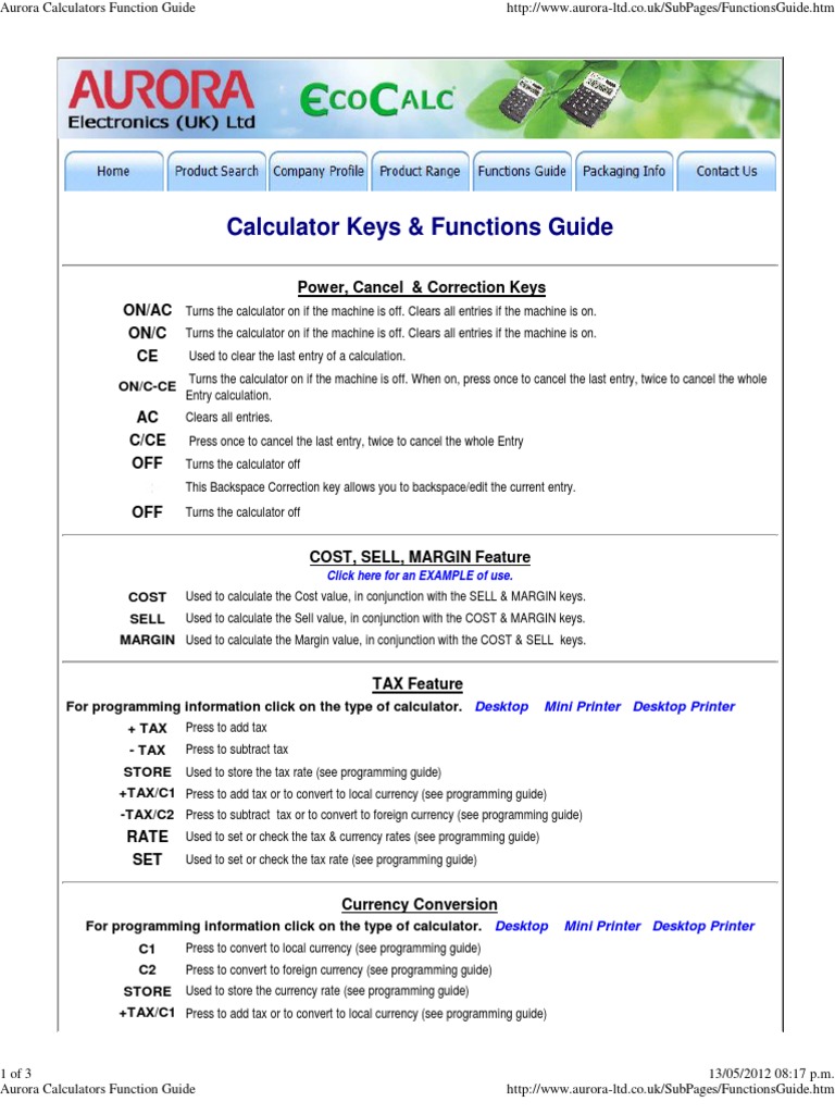 Aurora Calculators Function Guide PDF Significant Figures Calculator