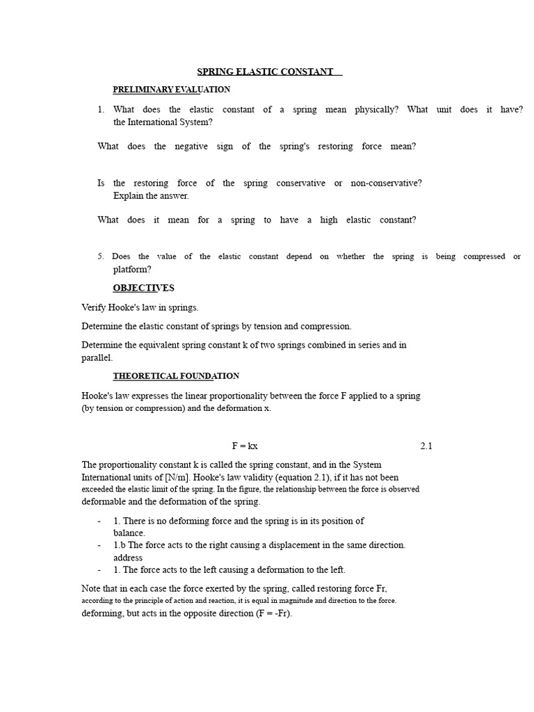 Spring Elastic Constant Evaluation Guide | PDF | Elasticity (Physics ...
