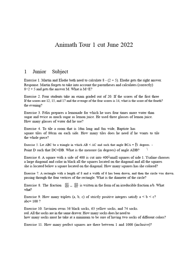 Tour 1 Coupe Animath Spring 2022 | PDF | Area | Euclidean Geometry