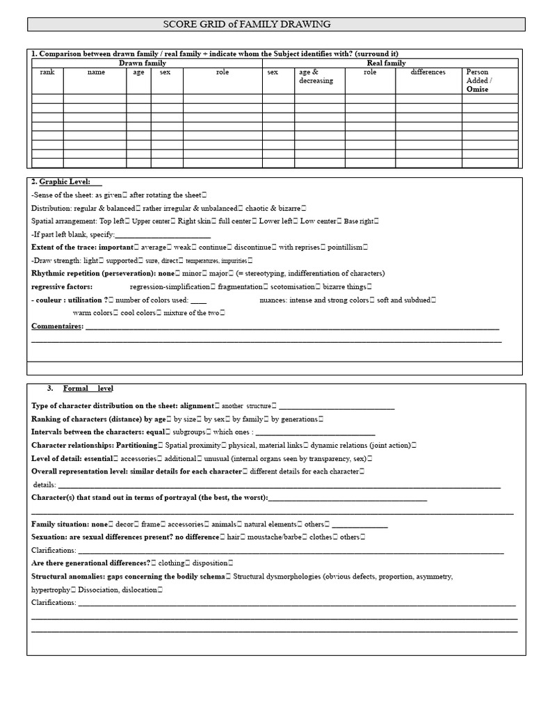 Family Drawing Analysis Score Grid | PDF | Behavioural Sciences ...