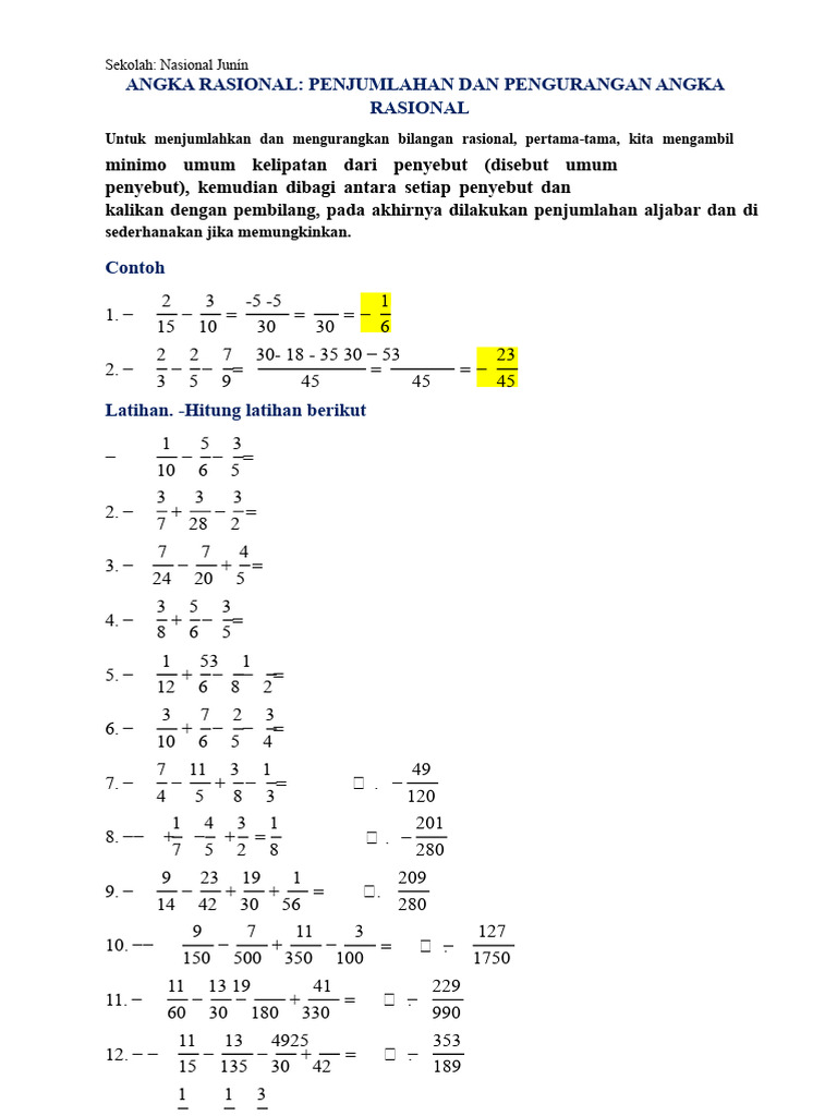Operasi Bilangan Rasional di Sekolah | PDF