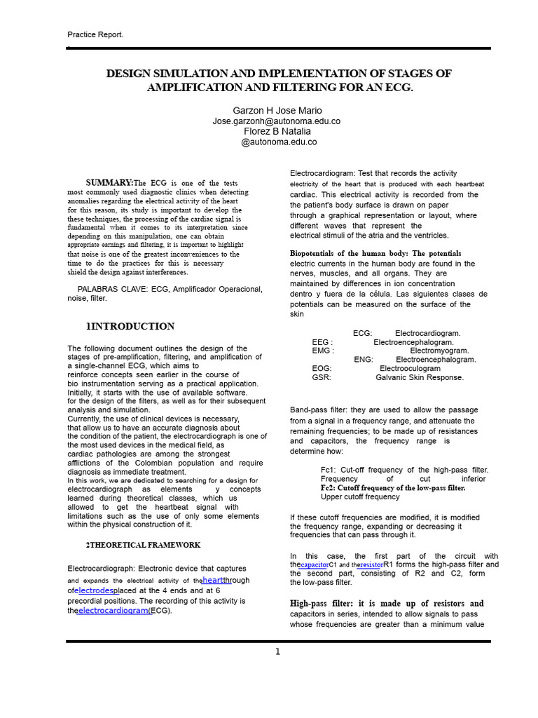 ECG Amplification and Filtering Design | PDF | Amplifier | Electronic ...