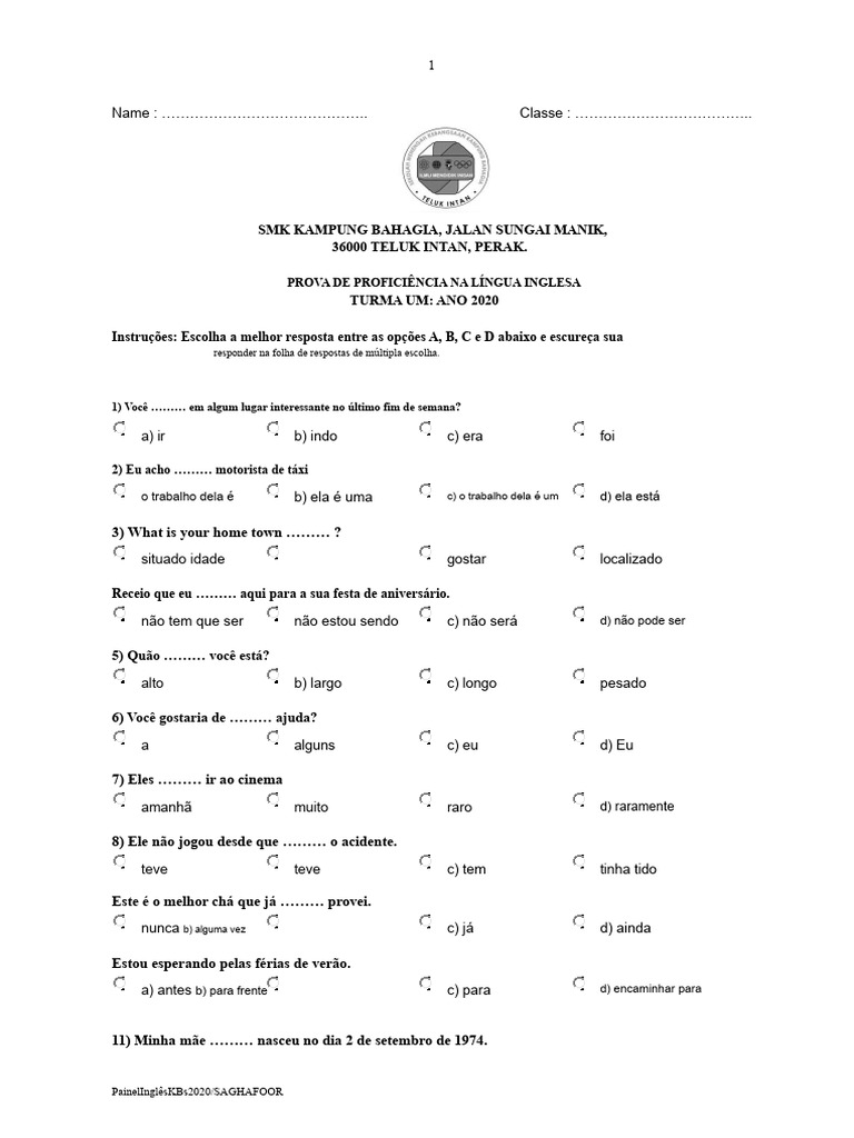 Prova de Proficiência em Inglês 2020 | PDF