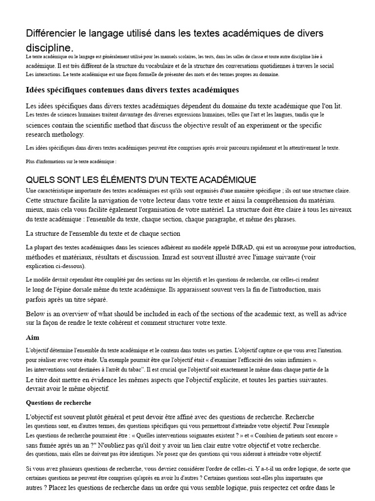Différences entre textes académiques et non académiques | PDF ...