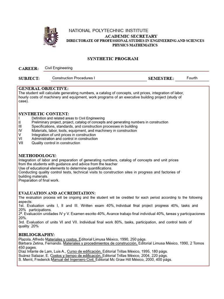 Construction Procedures I Course Overview | PDF | Engineering | Civil ...