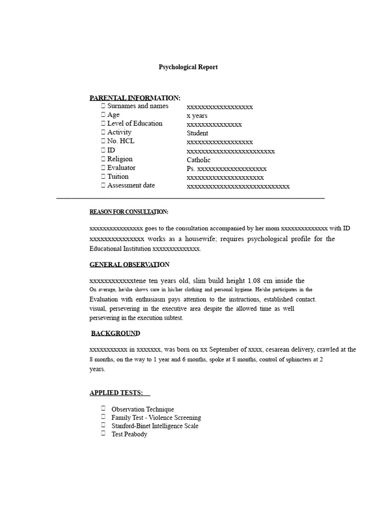 Child Psychological Assessment Report | PDF | Psychology | Behavioural ...