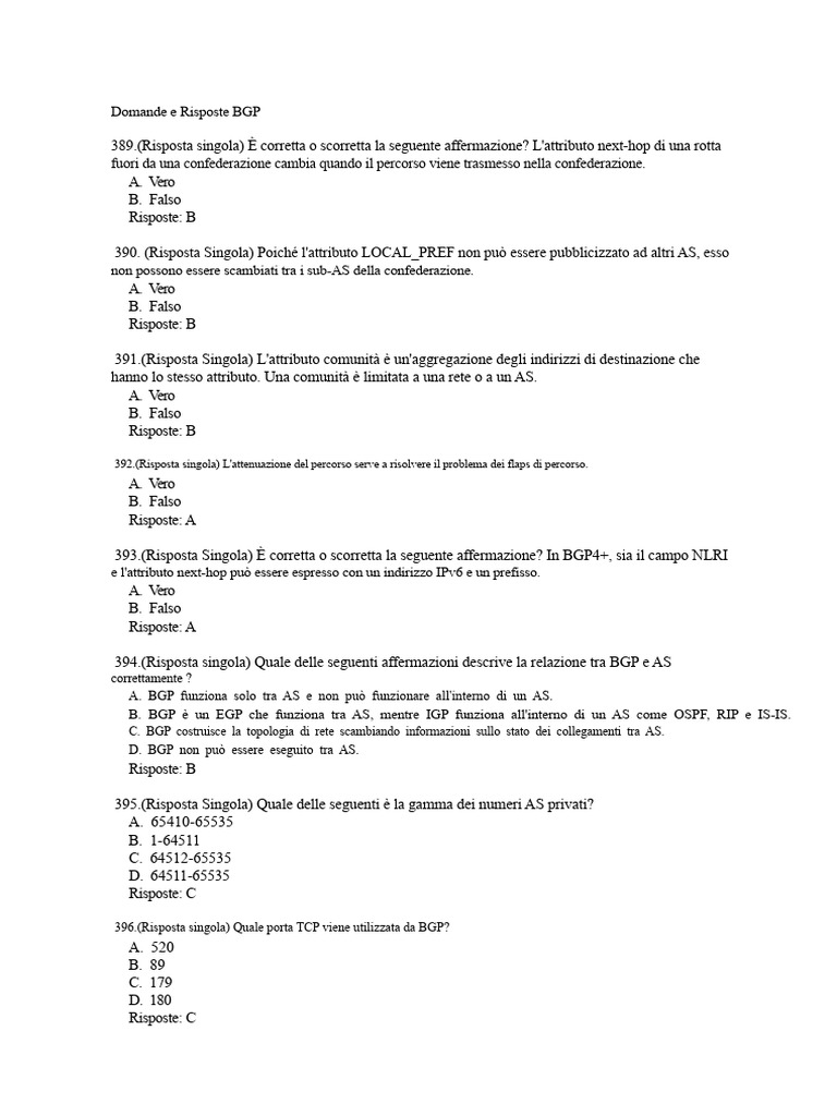Domande e Risposte Sul BGP | PDF