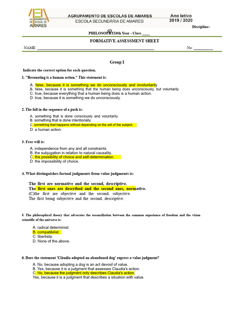 Philosophy Assessment on Free Will and Morality | PDF | Free Will ...