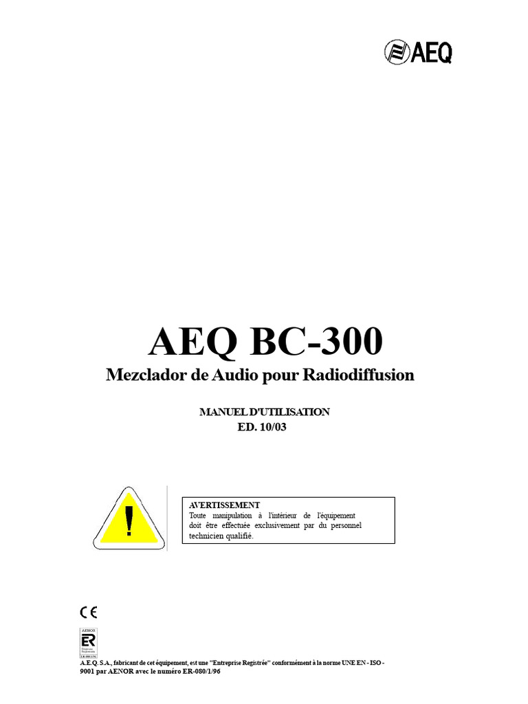 Manuel d'utilisation AEQ BC-300 | PDF | Ventilation (Architecture ...