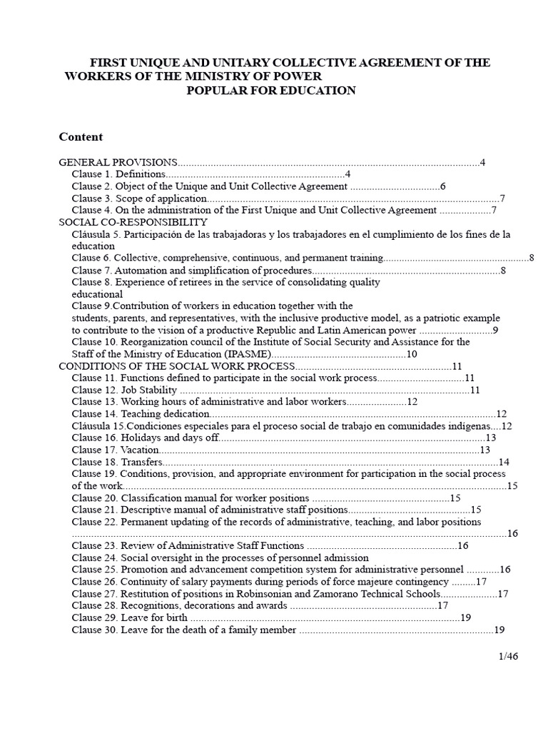 Eighth Unique and Unit Collective Agreement 2015-2017 Mppe | PDF ...