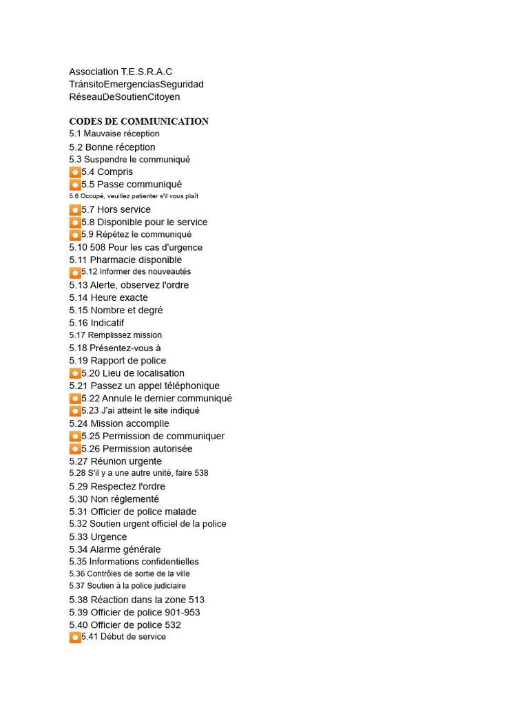 Codes de communication d'urgence T.E.S.R.A.C | PDF | Services d'urgence ...