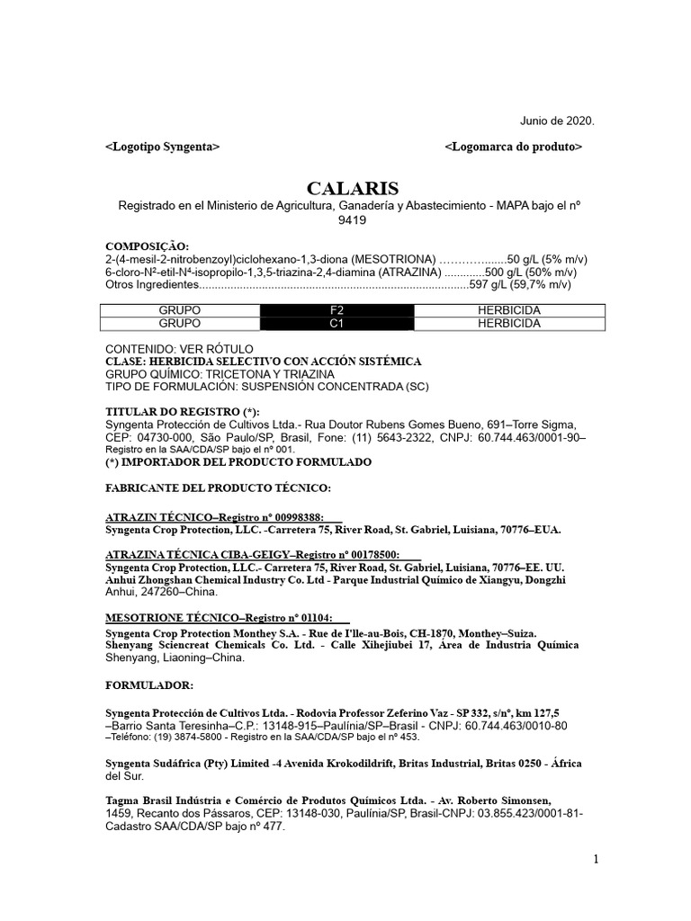 calaris | PDF | Herbicida | Excreción