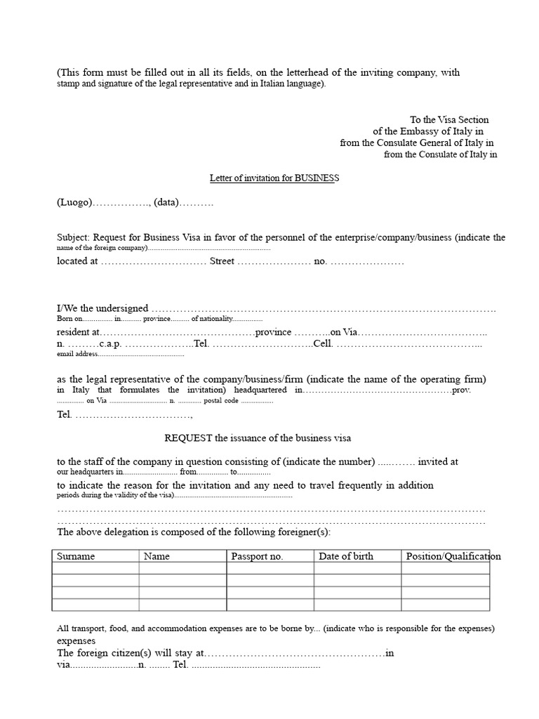 Business Visa Invitation Letter Template | PDF | Travel Visa ...