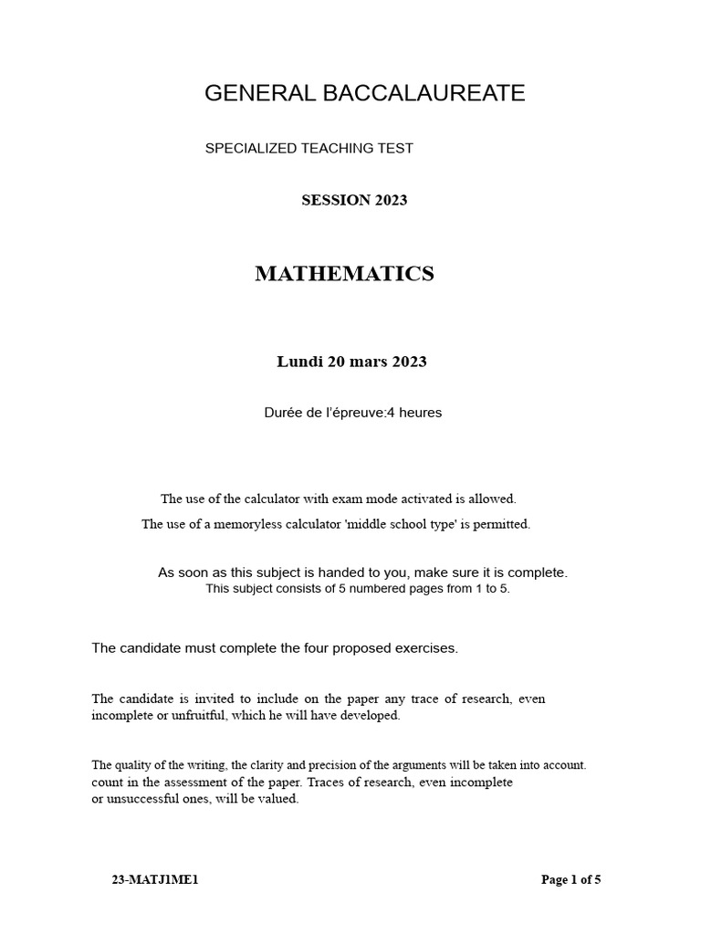 2023 Specialized Math Exam Guide | PDF | Function (Mathematics ...