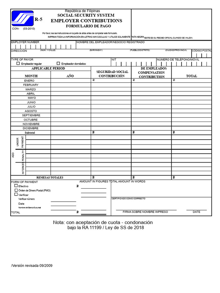 Contribuciones del Empleador SSS R-5 | PDF