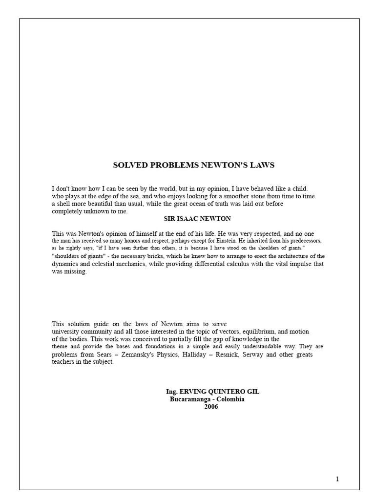 Newton's Laws Problem Solutions | PDF | Isaac Newton | Newton's Laws Of ...