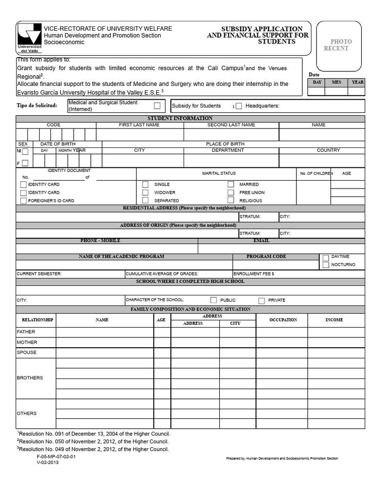 Student Financial Support Application Form | PDF | Identity Document