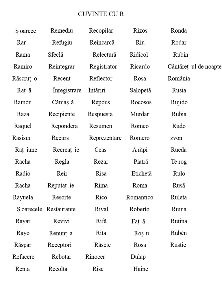 Cuvinte Cu R | PDF