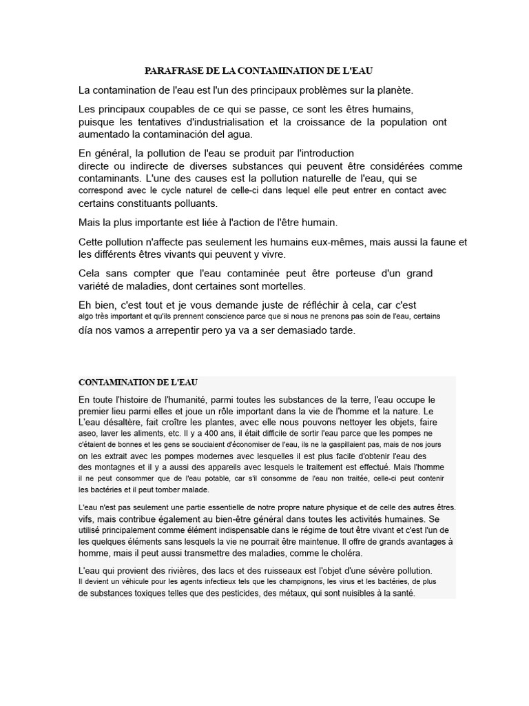 Causes et effets de la pollution de l'eau | PDF | Pollution de l'eau ...