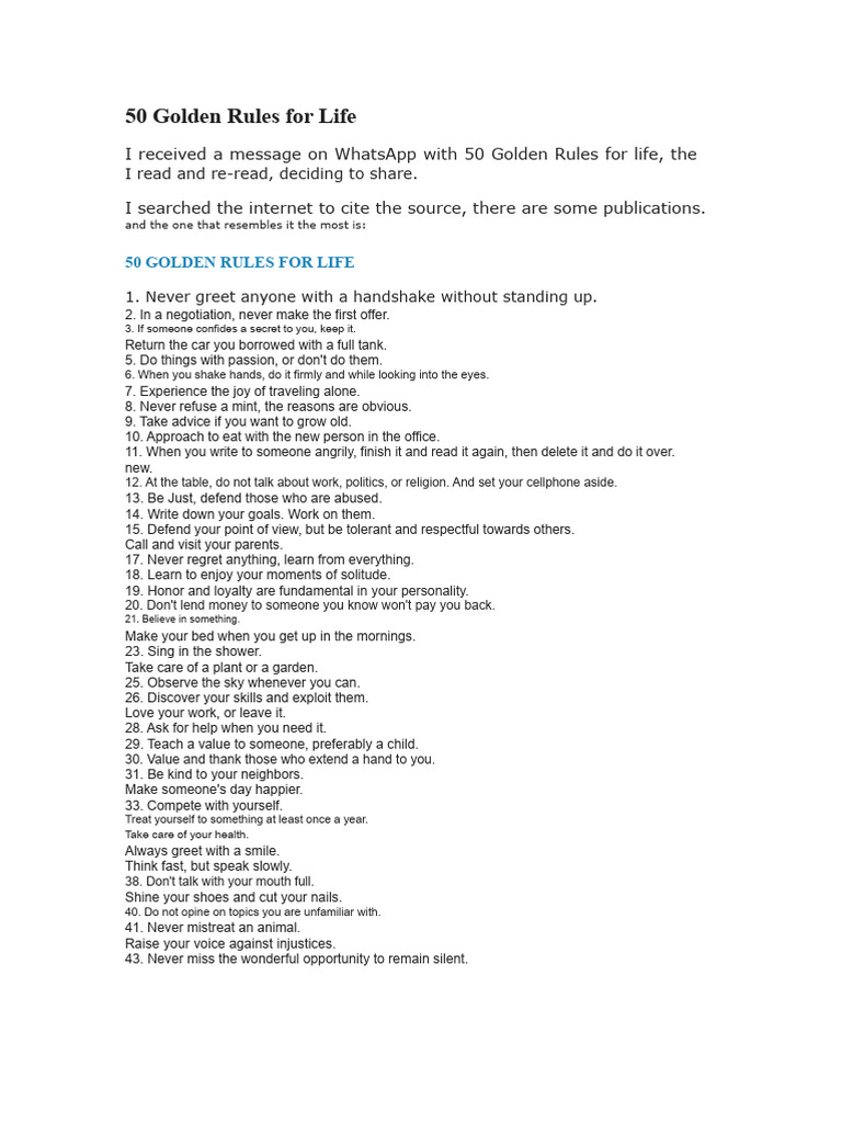 50 Essential Life Rules for Success | PDF | Love