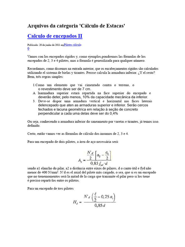 Cálculo de Encepados para Pilotes | PDF | Cálculo | Concreto